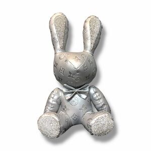 Large Luxury Handmade Monogram Gray Patterned Bunny with Silver Accents NWOT